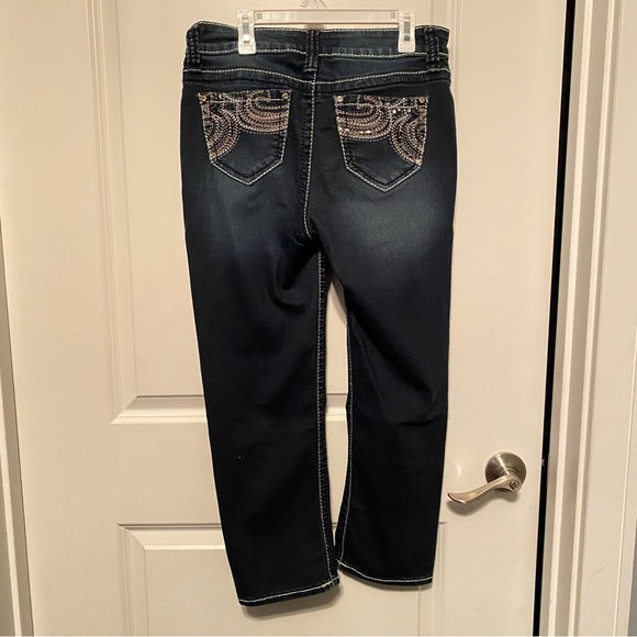 Cato Low Rise Dark Washed Denim Long Button Down Straight Leg Blue Jeans - Picture 3 of 8